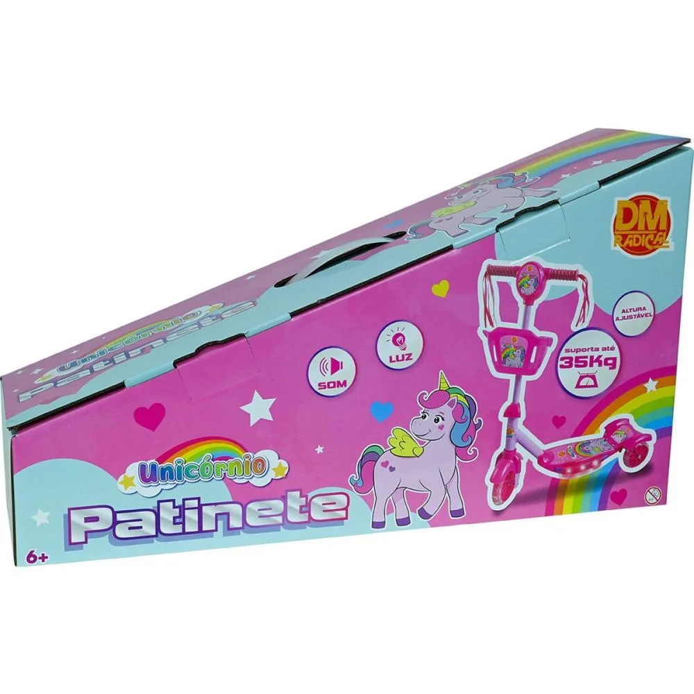 Patinete Unicornio C/Luz,Som E Cesta Dm Toys - imagem 3