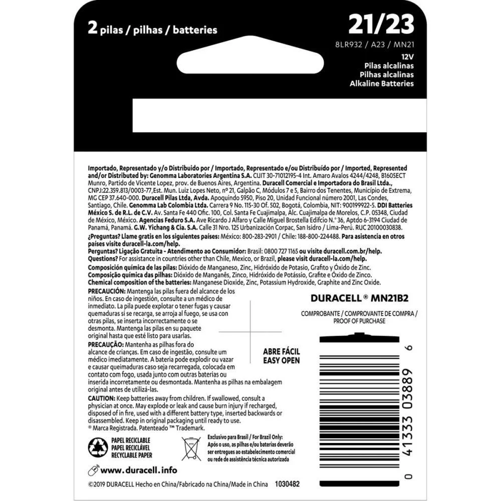 Pilha Alcalina Mini Mn21/23 12V Duracell (Bl.c/02) - imagem 3