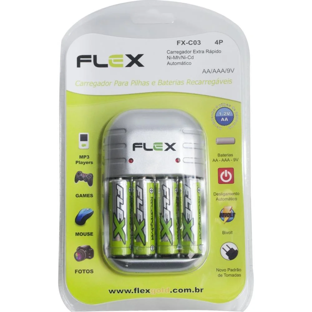Carregador De Pilhas Bivolt P/4 Pilhas Aa-Aaa/Gv 2900Mah Flex - imagem 4