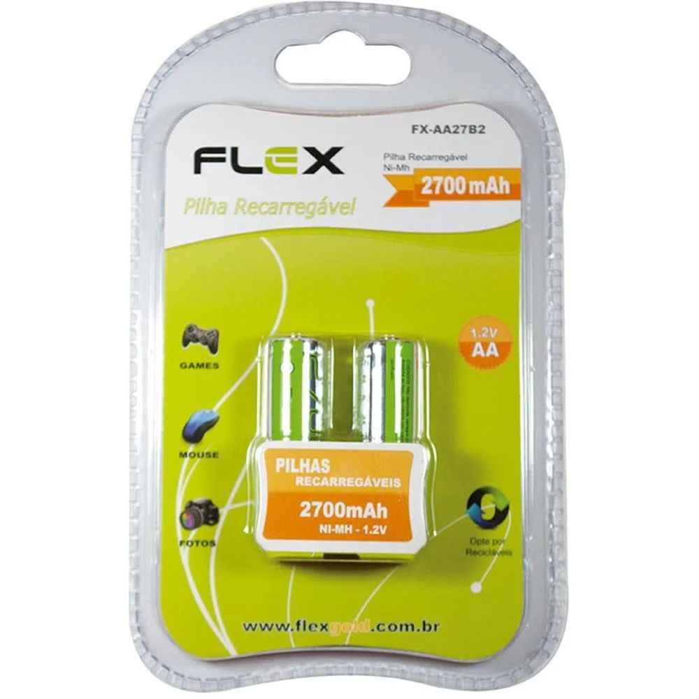 Pilha Recarregavel Pequena Aa 2700Mah 1.2V. Flex (Bl.c/02) - imagem 3