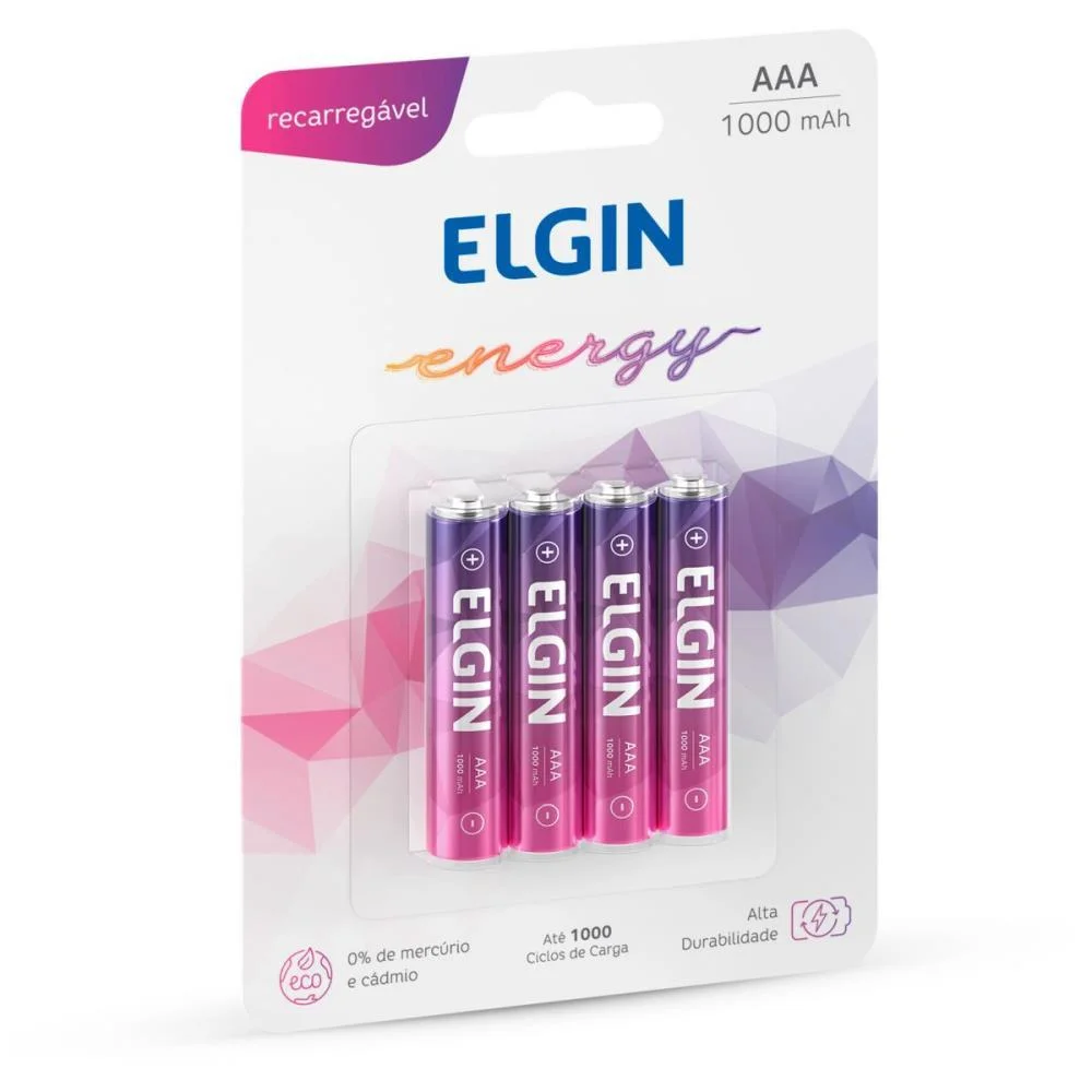 Pilha Recarregavel Palito Aaa 1000Mah 1.2V Elgin (Bl.c/04) - imagem 2