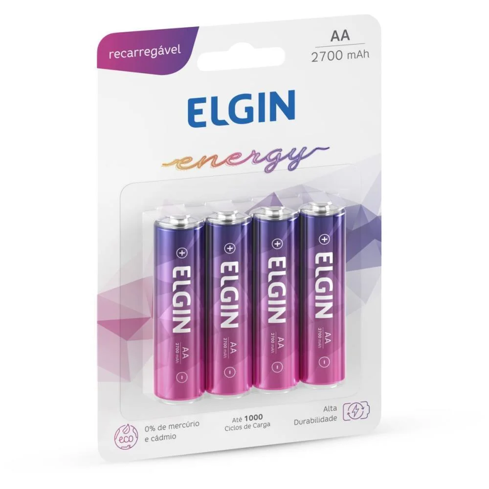 Pilha Recarregavel Pequena Aa 2700Mah 1.2V Elgin (Bl.c/04) - imagem 4