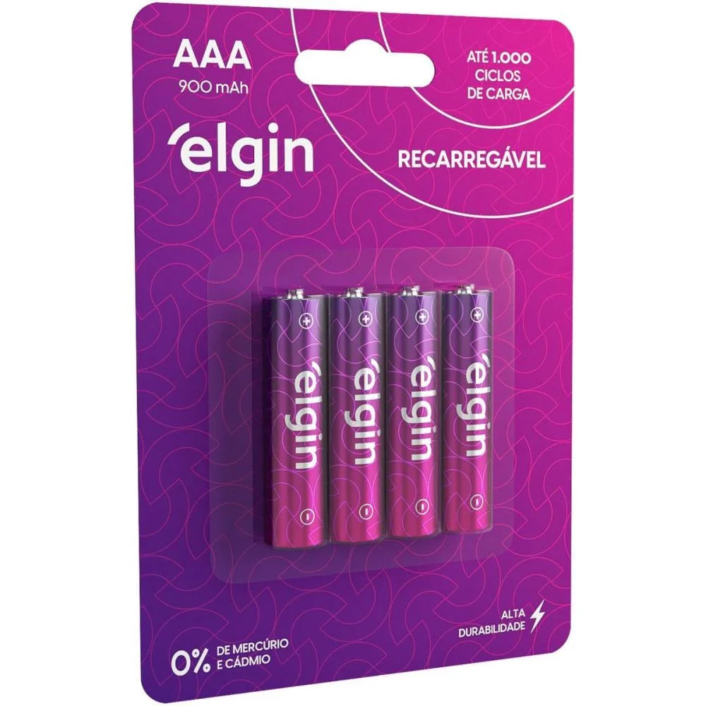 Pilha Recarregavel Palito Aaa 900Mah 1.2V Elgin (Bl.c/04) - imagem 2