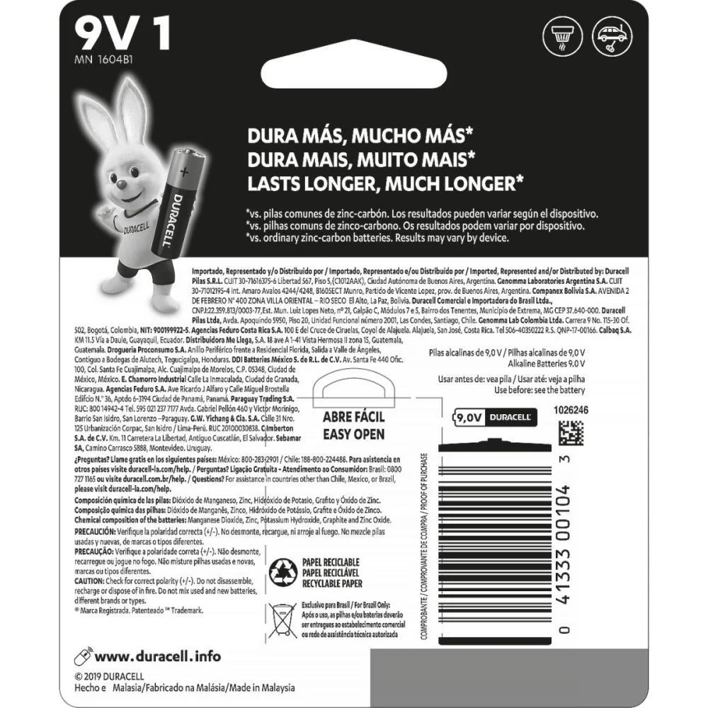 Pilha Bateria 9V Alcalina 12 Blisters X 1 Un. Duracell (Caixa) - imagem 3