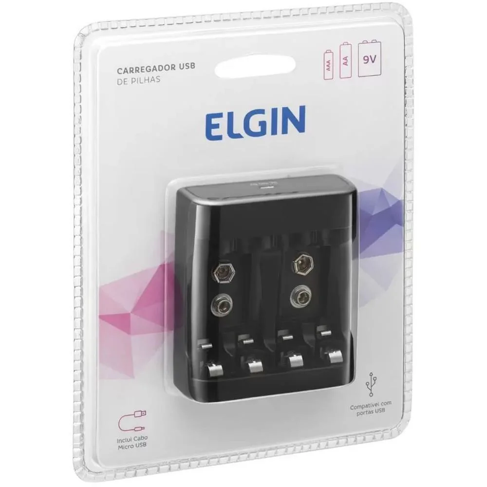 Carregador De Bateria Usb P/2Bater.9V/Pilhas 1500Mah Elgin (Blister) - imagem 4