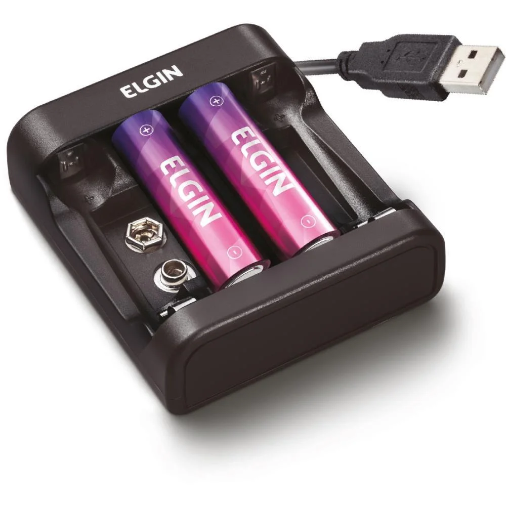 Carregador De Bateria Usb P/2Bater.9V/Pilhas 1500Mah Elgin (Blister) - imagem 5