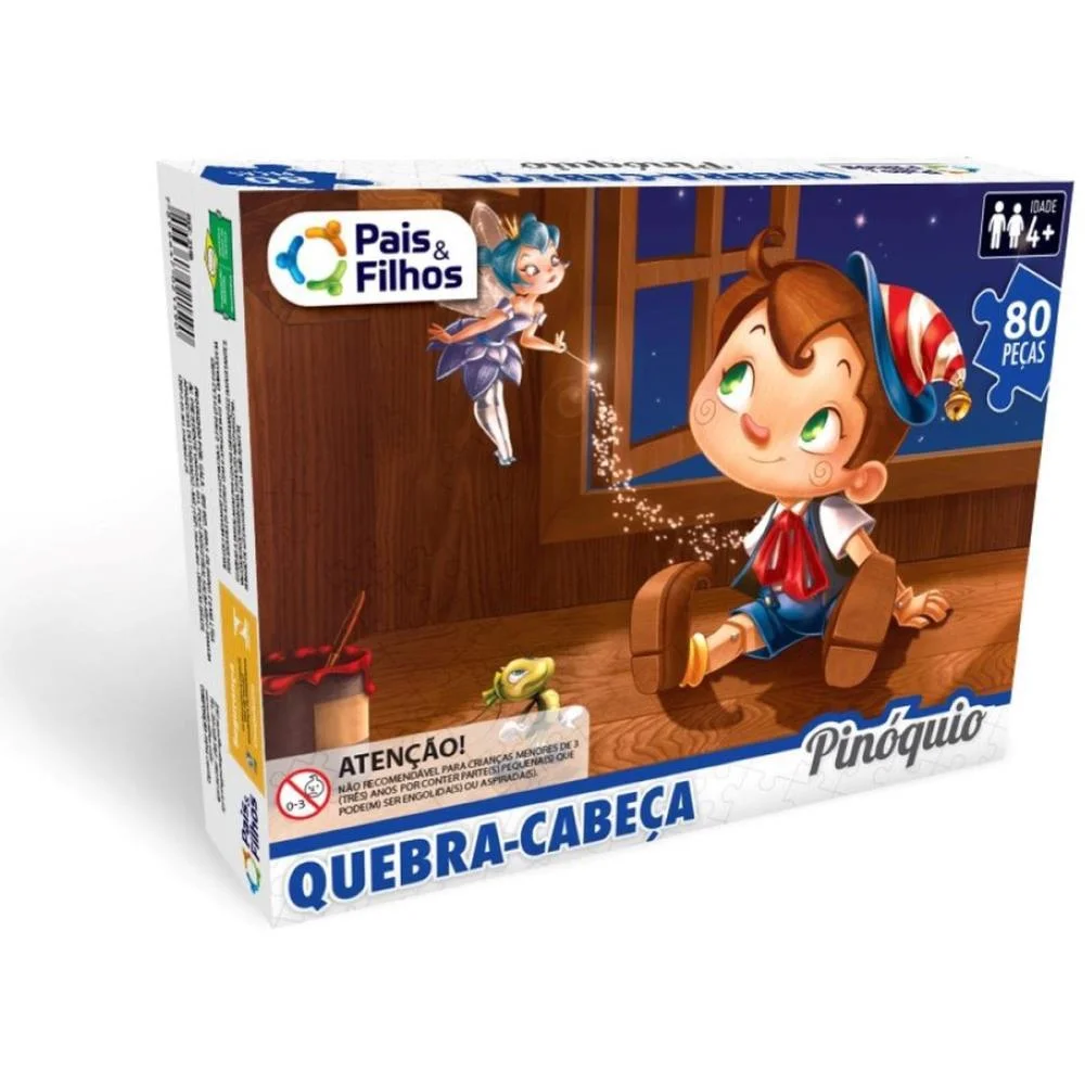 Quebra-Cabeca Cartonado Pinoquio 80 Pecas Pais E Filhos - imagem 4