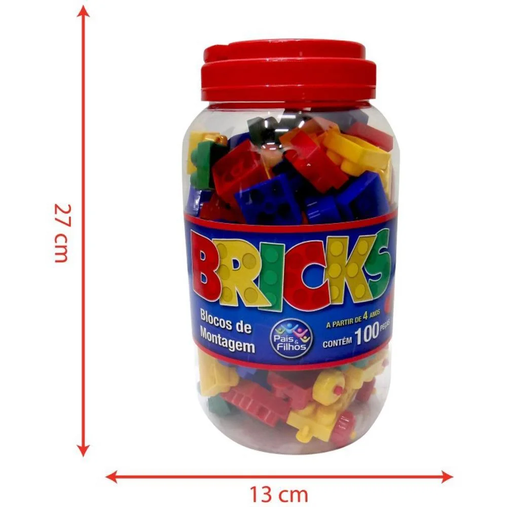 Brinquedo Para Montar Bricks Blocos Montagem 100Peca Pais E Filhos (Pote) - imagem 7