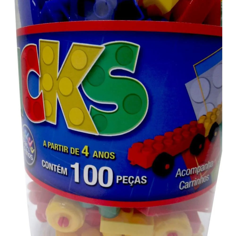 Brinquedo Para Montar Bricks Blocos Montagem 100Peca Pais E Filhos (Pote) - imagem 9