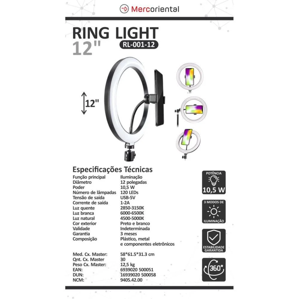 Ring Light Para Iluminacao 12Pol Mercoriental - imagem 4