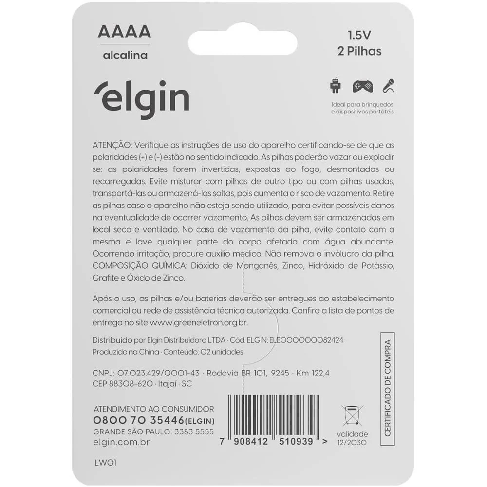 Pilha Alcalina Palito Aaaa Elgin (Bl.c/02) - imagem 6