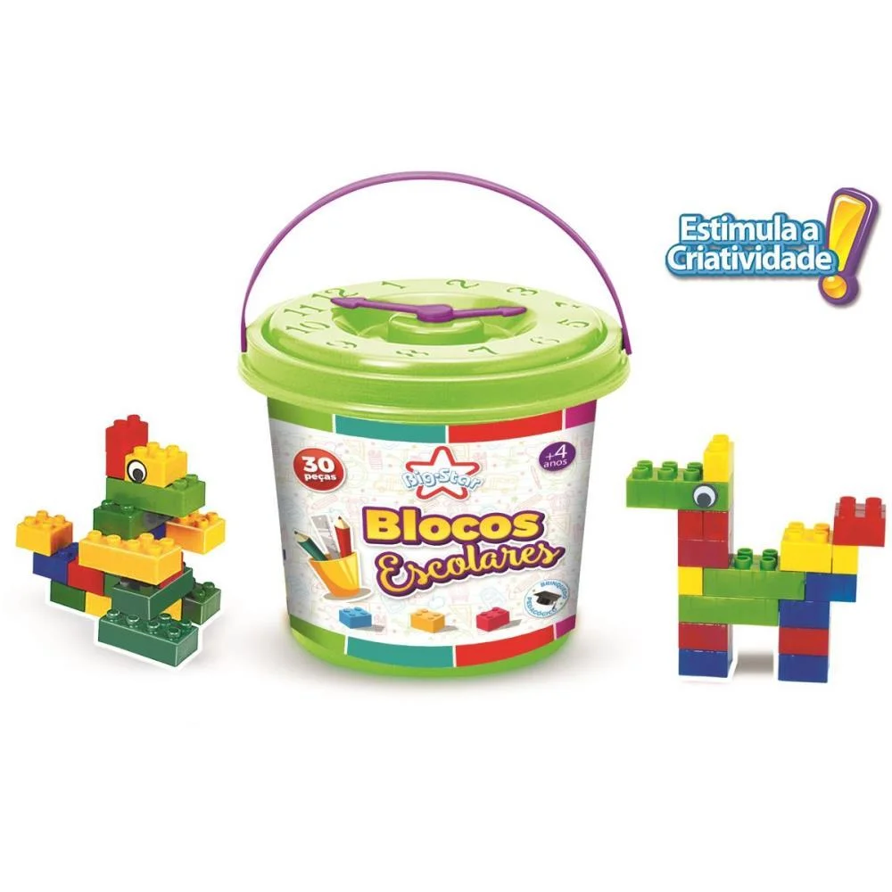 Brinquedo Para Montar Balde Blocos Escolares 30 Pcs Big Star - imagem 3