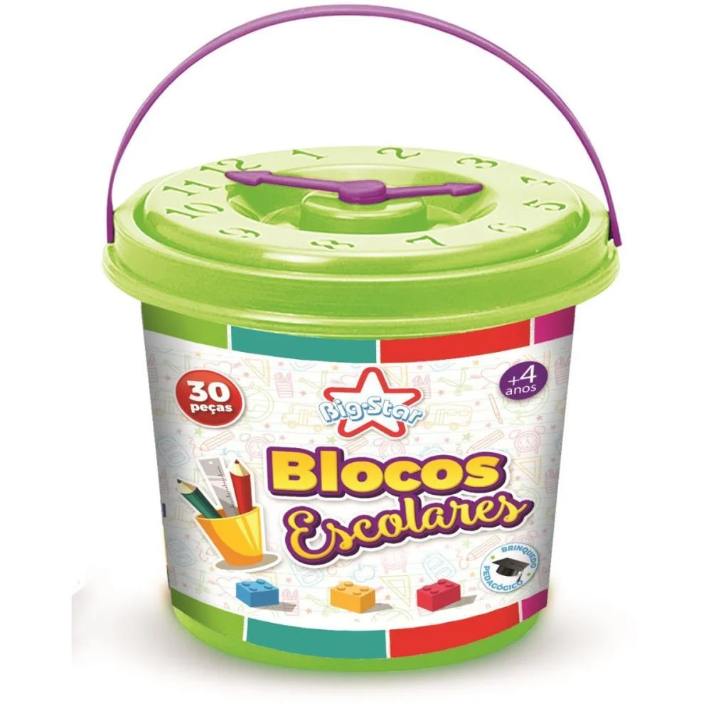 Brinquedo Para Montar Balde Blocos Escolares 30 Pcs Big Star - imagem 4