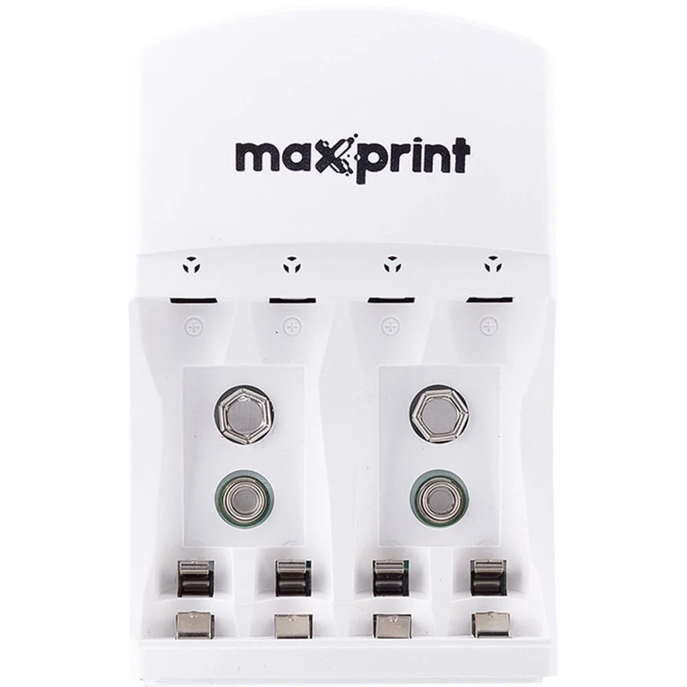 Carregador De Pilhas Bivolt P/Pilhas Aa Aaa E 9V Maxprint - imagem 2