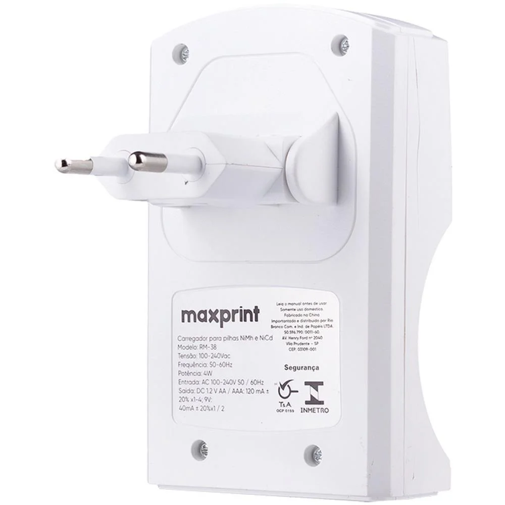 Carregador De Pilhas Bivolt P/Pilhas Aa Aaa E 9V Maxprint - imagem 3