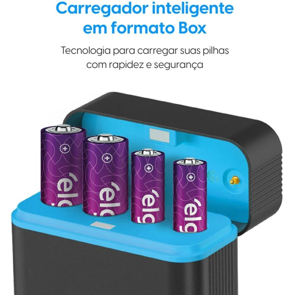 Carregador De Bateria Usb P/Pilhas Cabo 0.5M 700Mah Elgin (Blister) - imagem 4