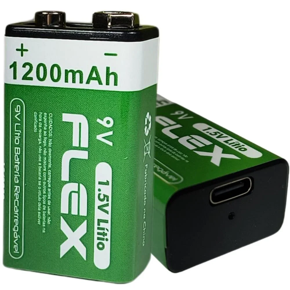 Pilha Bateria 9V Recarregavel Bateria 1200Mah Usb-C Flex (Bl.c/01) - imagem 2