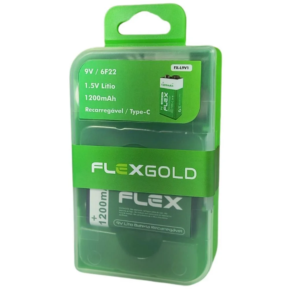 Pilha Bateria 9V Recarregavel Bateria 1200Mah Usb-C Flex (Bl.c/01) - imagem 3