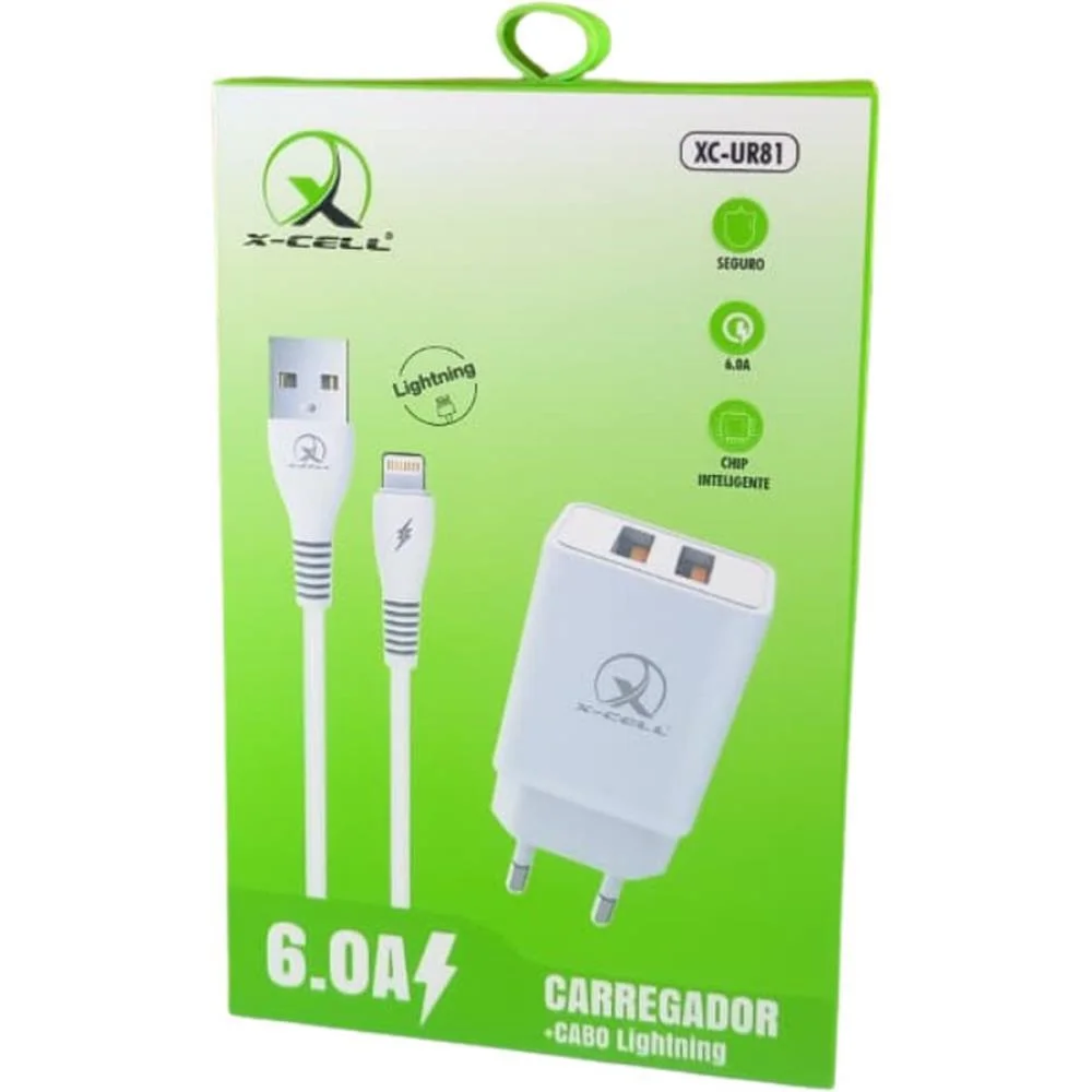 Carregador Celular De Parede 2X1 Cabo Usb 6A+Ios 1M Com Car Flex - imagem 3
