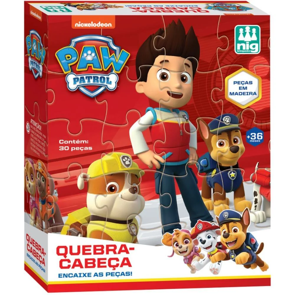 Quebra-Cabeca Madeira Patrulha Canina 30 Pecas Nig Brinquedos - imagem 3