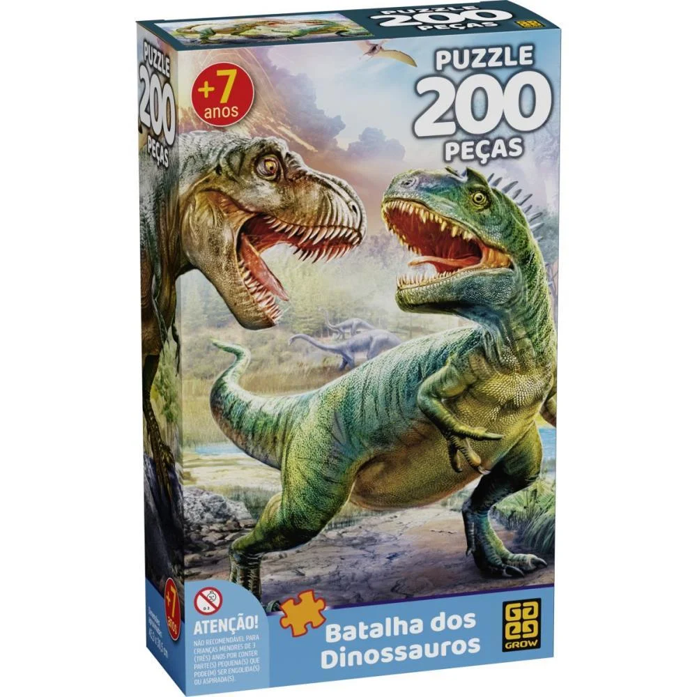 Quebra-Cabeca Cartonado Batalha Dos Dinossauros 200Pcs Grow - imagem 2