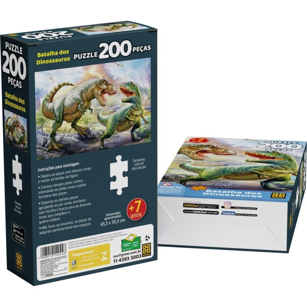 Quebra-Cabeca Cartonado Batalha Dos Dinossauros 200Pcs Grow - imagem 5