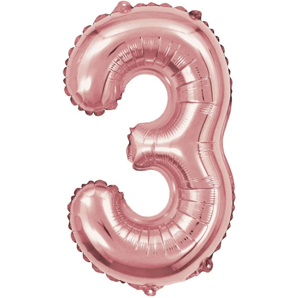 Balao Metalizado Numero 3 Rose 40Cm. Make+ - imagem 3