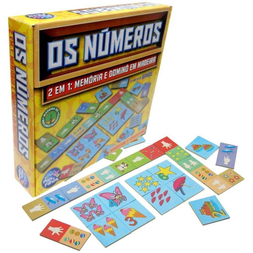 Brinquedo Pedagogico Madeira Os Numeros Domino E Memoria Pais E Filhos - imagem 3