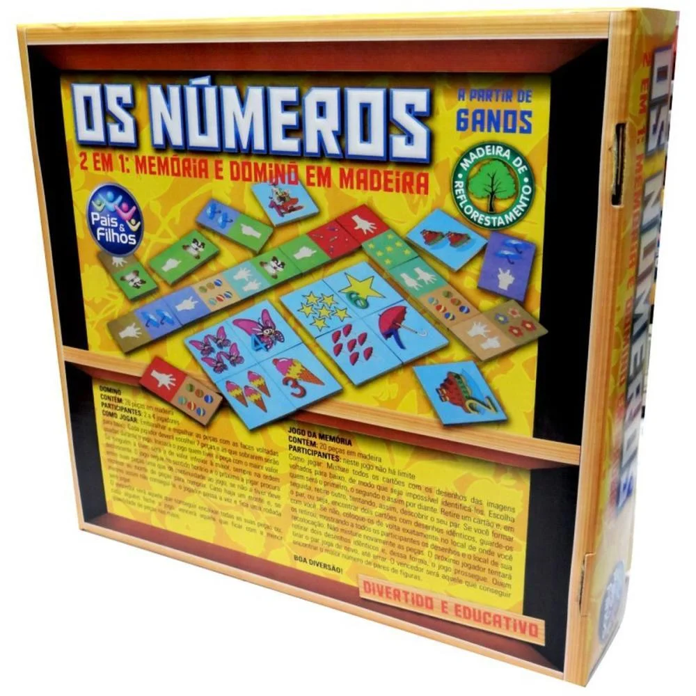 Brinquedo Pedagogico Madeira Os Numeros Domino E Memoria Pais E Filhos - imagem 6