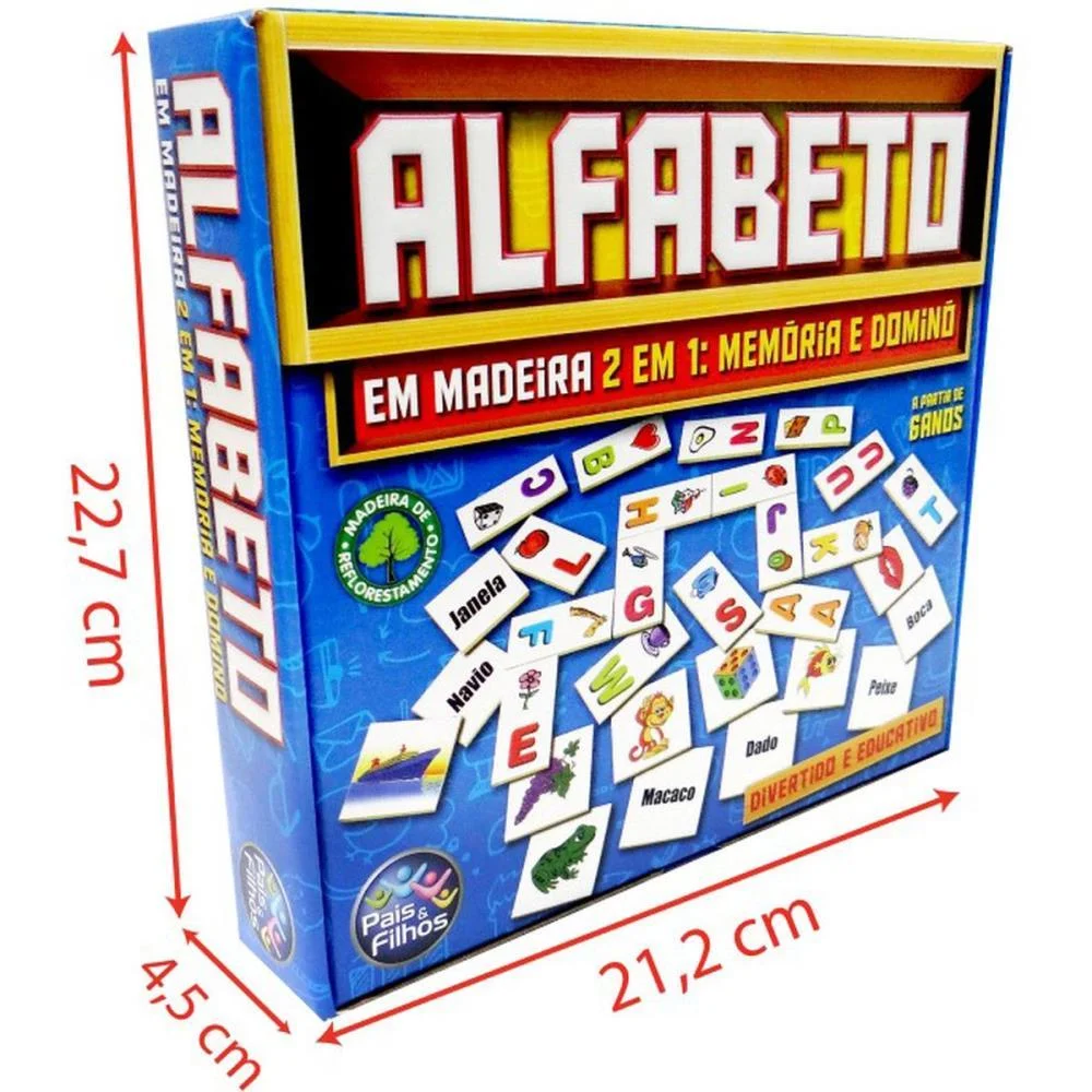 Brinquedo Pedagogico Madeira Alfabeto Domino E Memoria Pais E Filhos - imagem 4