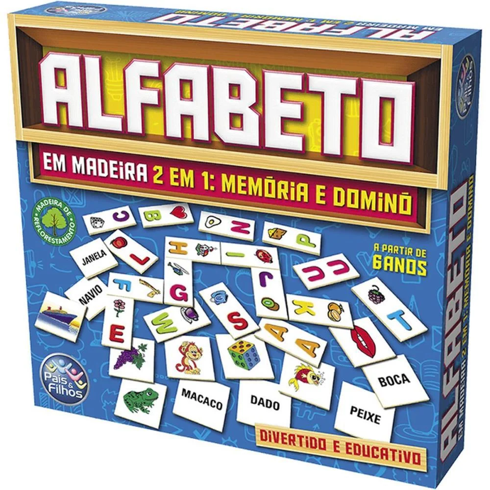 Brinquedo Pedagogico Madeira Alfabeto Domino E Memoria Pais E Filhos - imagem 5