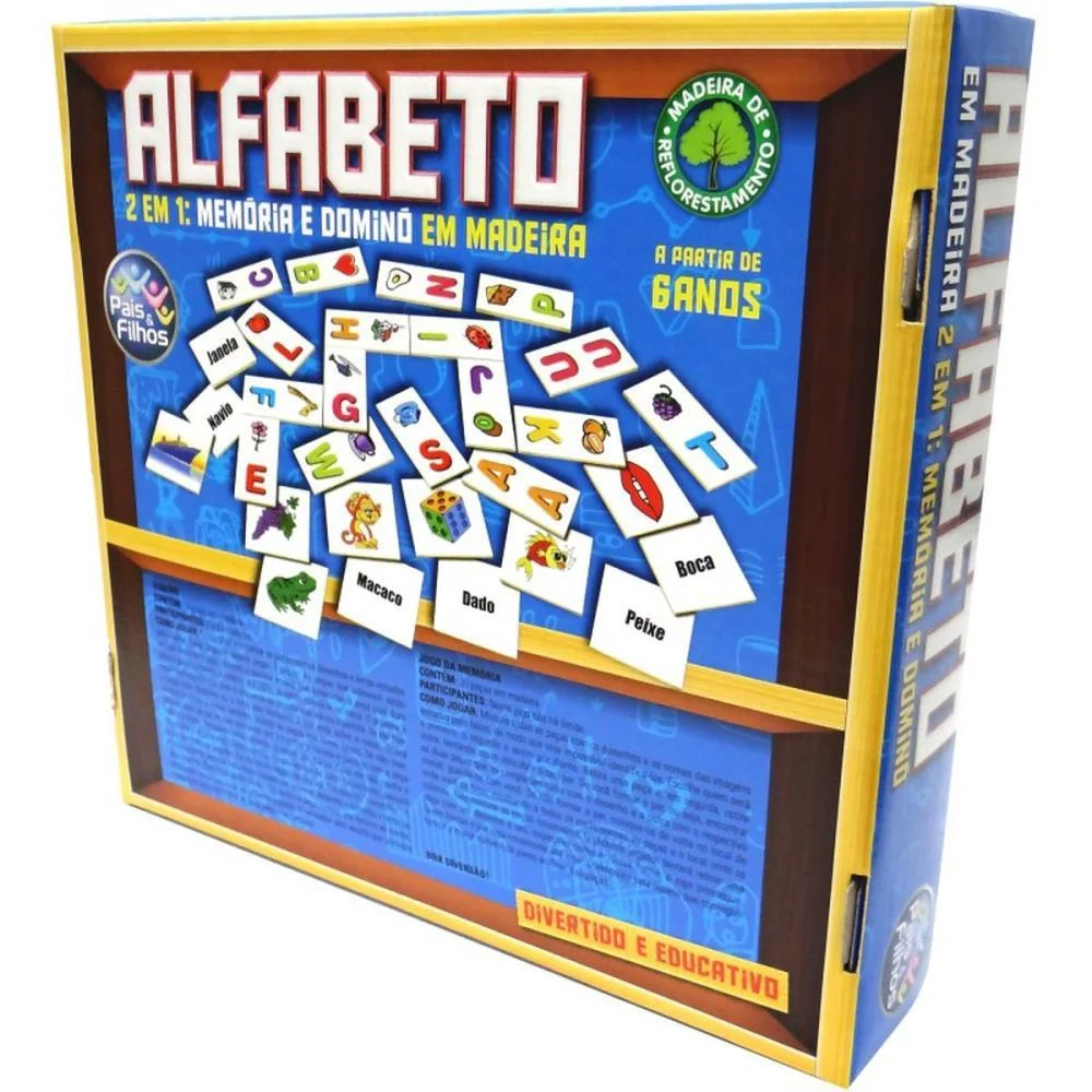 Brinquedo Pedagogico Madeira Alfabeto Domino E Memoria Pais E Filhos - imagem 6