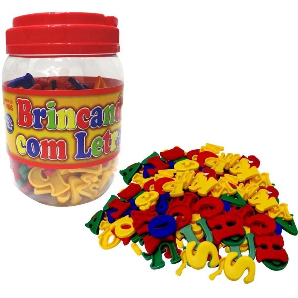 Brinquedo Pedagogico Brincando C/ As Letras 173Pcs Pais E Filhos (Pote) - imagem 2