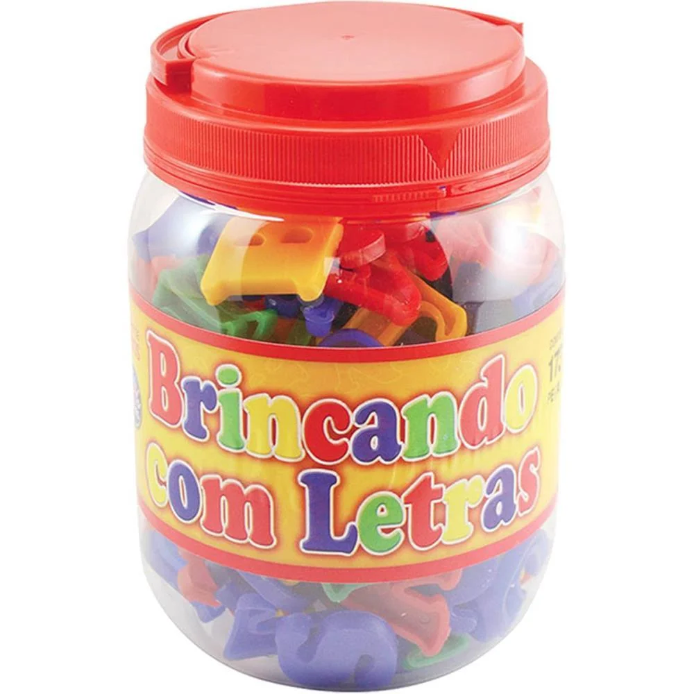 Brinquedo Pedagogico Brincando C/ As Letras 173Pcs Pais E Filhos (Pote) - imagem 7