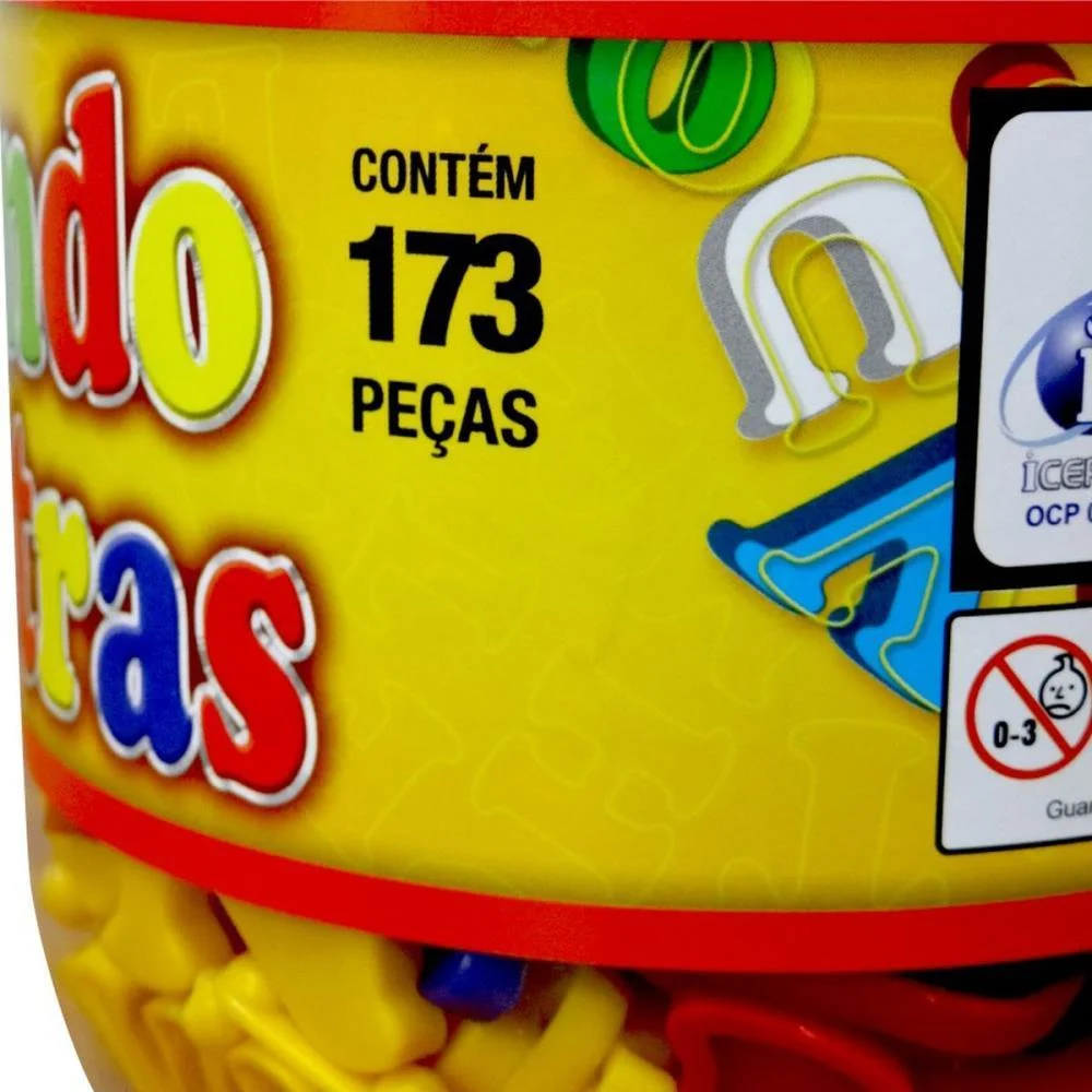 Brinquedo Pedagogico Brincando C/ As Letras 173Pcs Pais E Filhos (Pote) - imagem 9