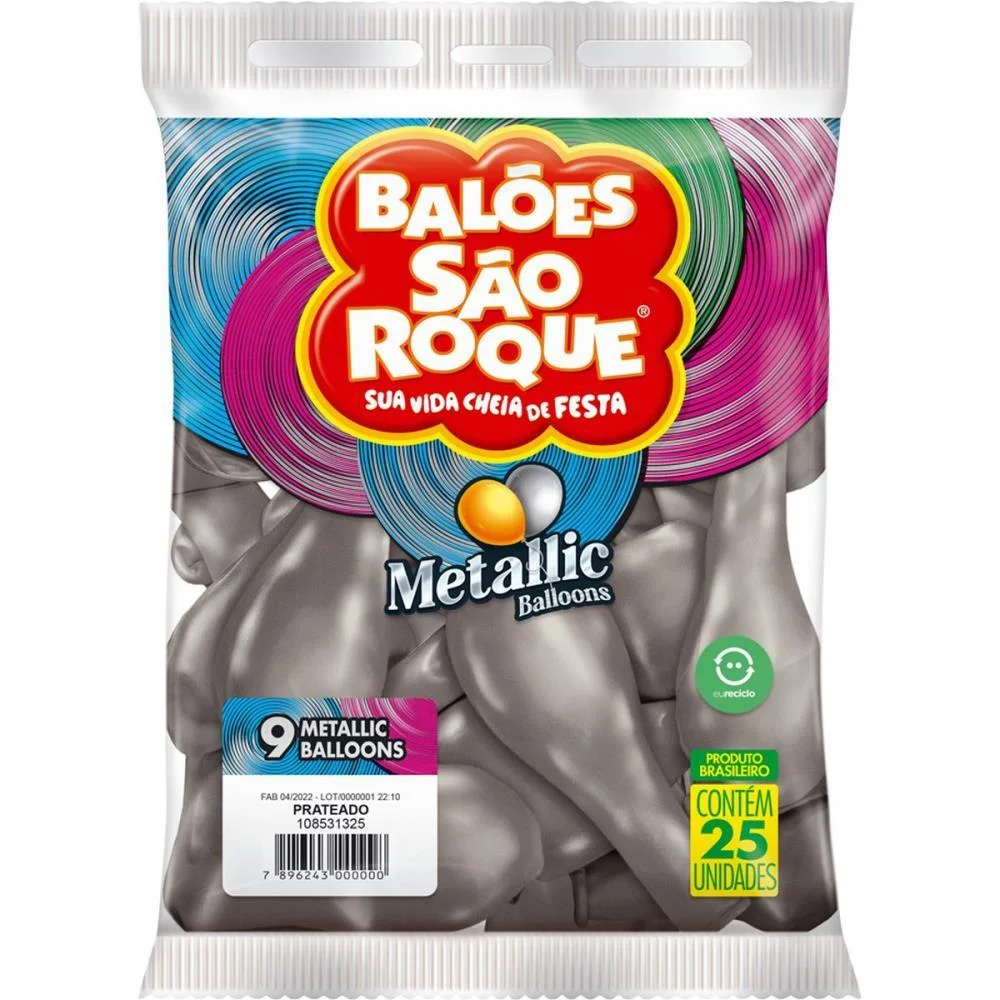 Balao 9 Liso Metalizado Prata Sao Roque (Pct.c/25) - imagem 4