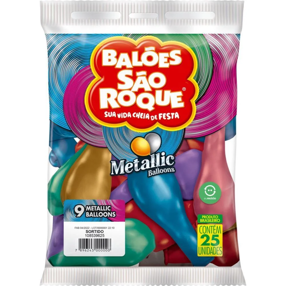 Balao 9 Liso Metalizado Sortidos Sao Roque (Pct.c/25) - imagem 5