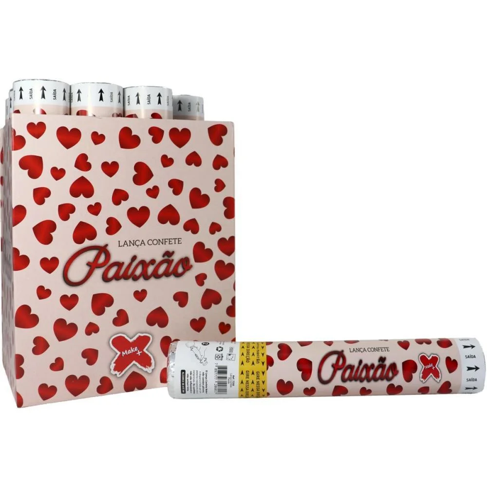 Lancador De Confete Paixao Coracao Vermelho 30Cm Make+ C/ 12 Unidades - imagem 3