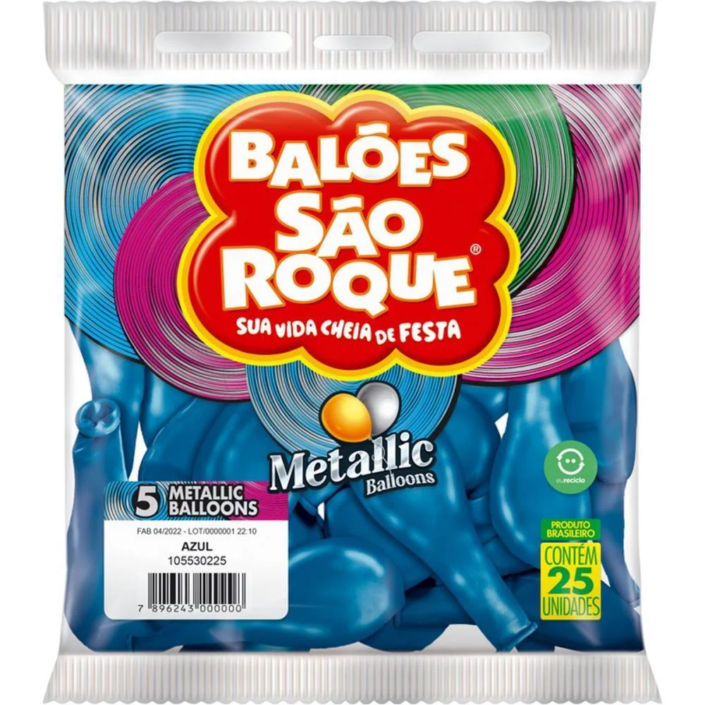 Balao 5 Liso Metalizado Azul Redondo Sao Roque (Pct.c/25) - imagem 4