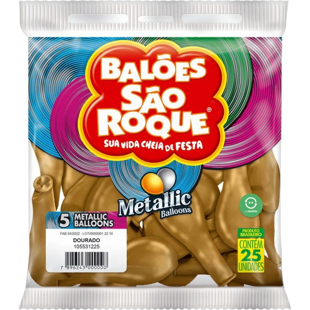 Balao 5 Liso Metalizado Dourado Redondo Sao Roque (Pct.c/25) - imagem 4