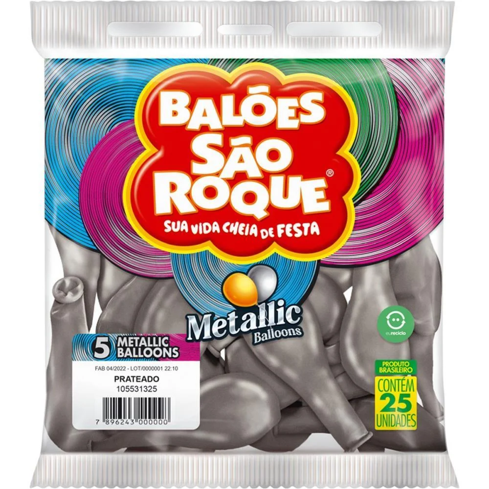 Balao 5 Liso Metalizado Prata Redondo Sao Roque (Pct.c/25) - imagem 4