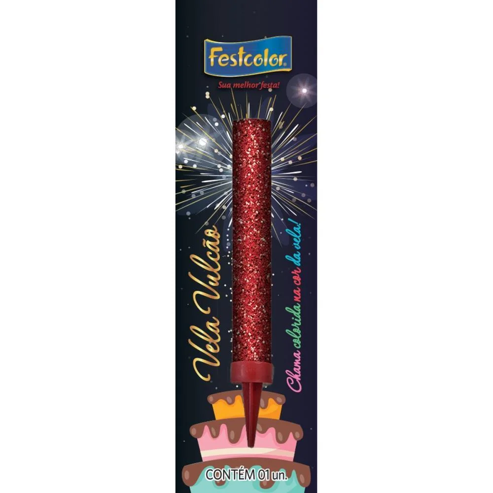 Vela Para Aniversario Vulcao Vermelha Festcolor - imagem 2