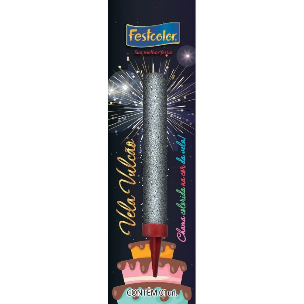 Vela Para Aniversario Vulcao Prata Festcolor - imagem 3