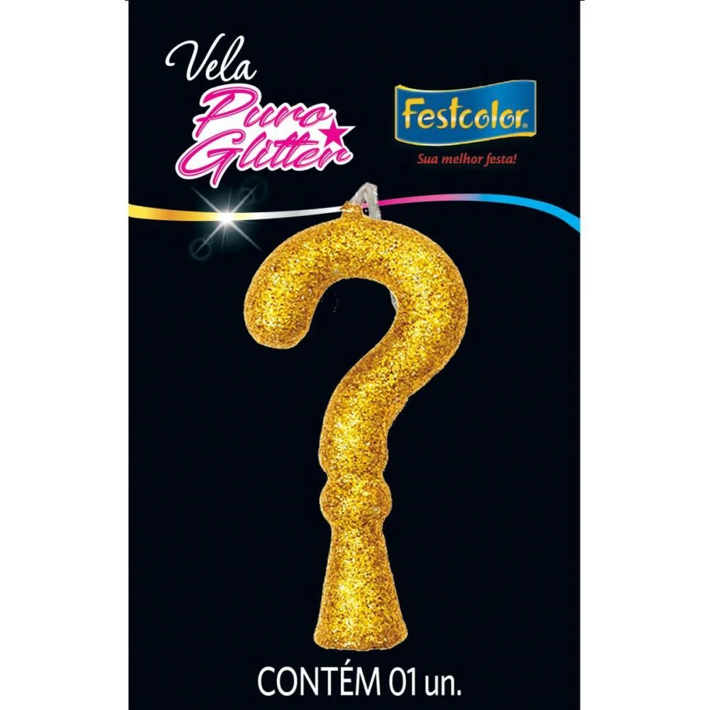 Vela Para Aniversario Interrogacao Puro Gliter Ouro Festcolor (Cx.c/10) - imagem 3
