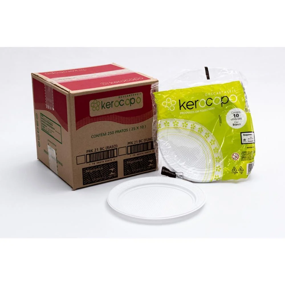 Prato Plastico Descartavel Branco Fundo 21Cm. Diametro Kerocopo (Pct.c/10) - imagem 4