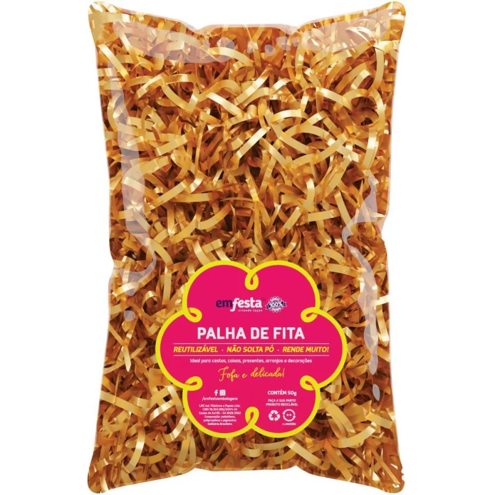 Palha Para Decoracao Bopp Dourado 50G. Emfesta (Pacote) - imagem 2