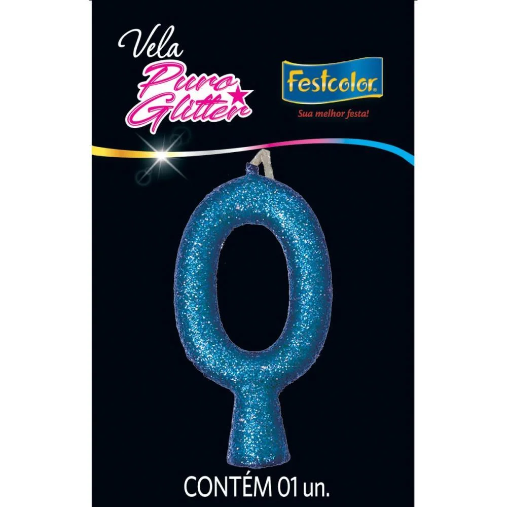 Vela Para Aniversario N.00 Azul Puro Glitter Festcolor (Cx.c/10) - imagem 2