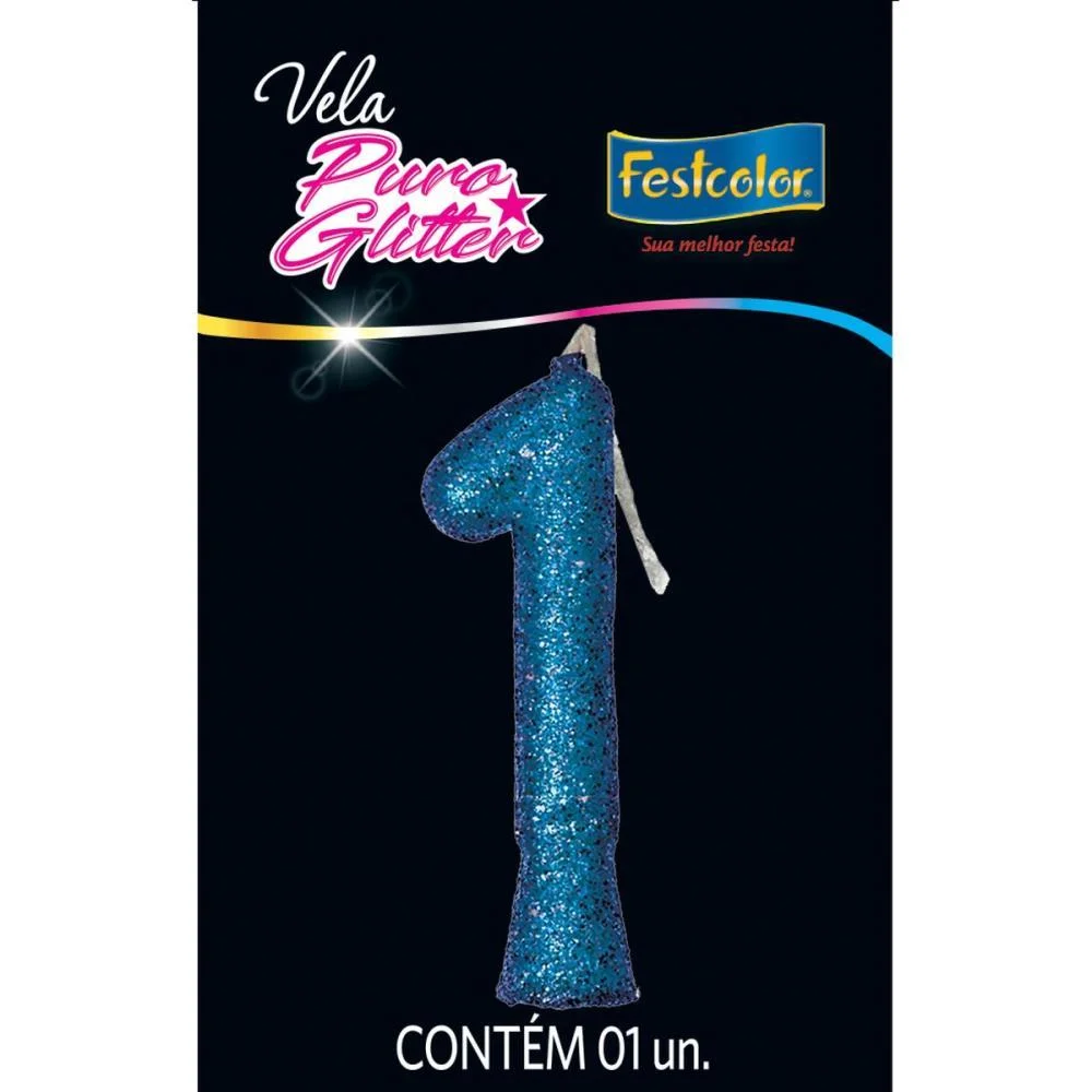 Vela Para Aniversario N.01 Azul Puro Glitter Festcolor (Cx.c/10) - imagem 2