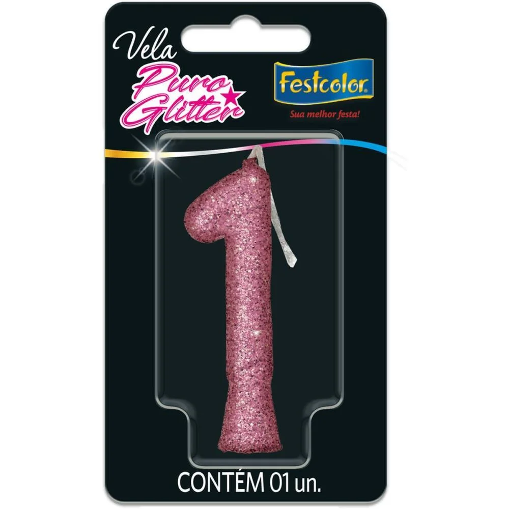 Vela Para Aniversario N.01 Rosa Puro Glitter Festcolor (Cx.c/10) - imagem 3