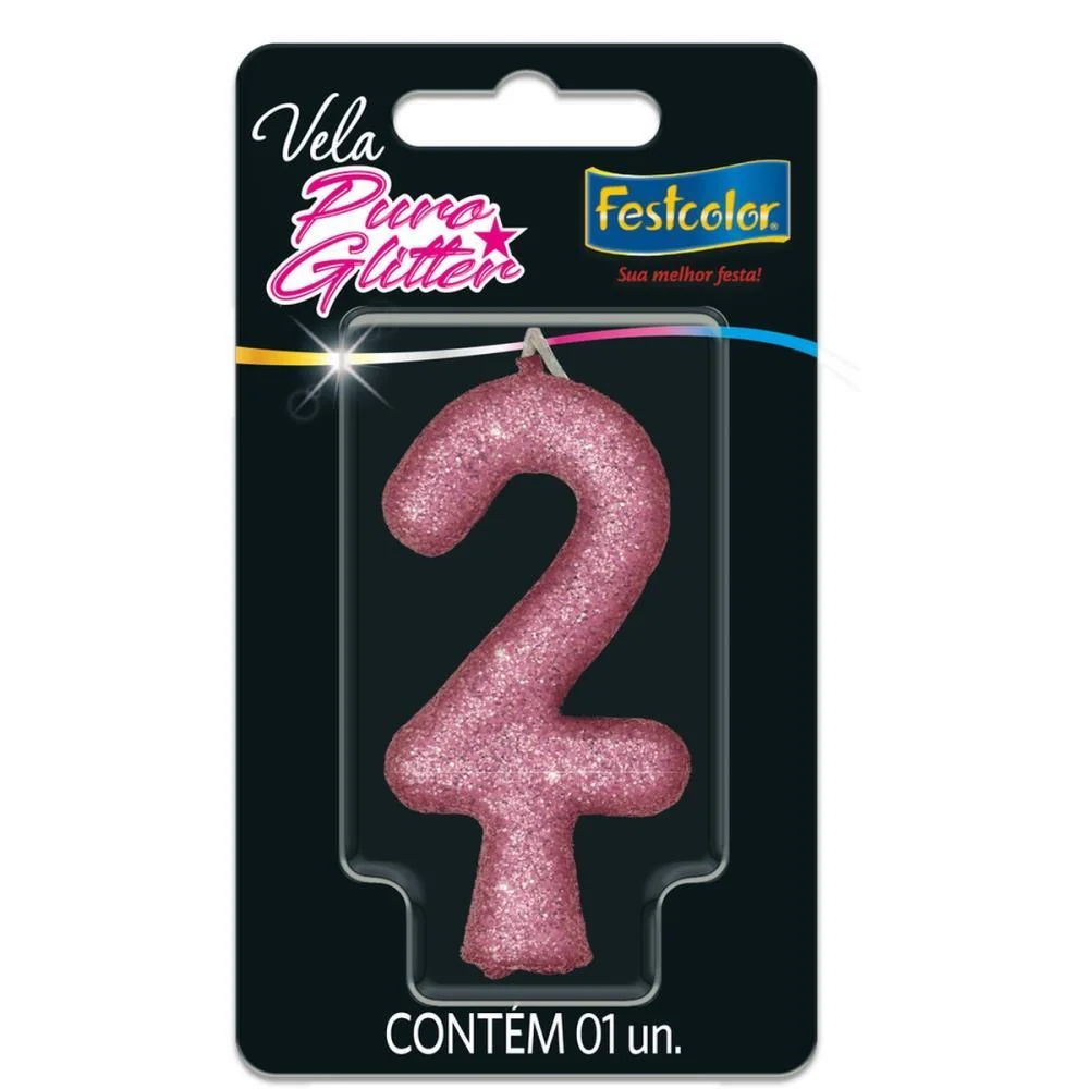 Vela Para Aniversario N.02 Rosa Puro Glitter Festcolor (Cx.c/10) - imagem 2
